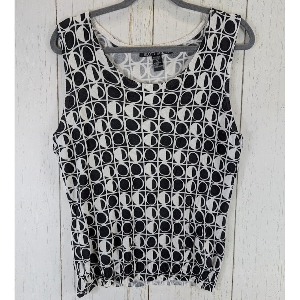 Scott Taylor Size XL Black White Pattern Knit Sleeveless‎ Career Tank Top